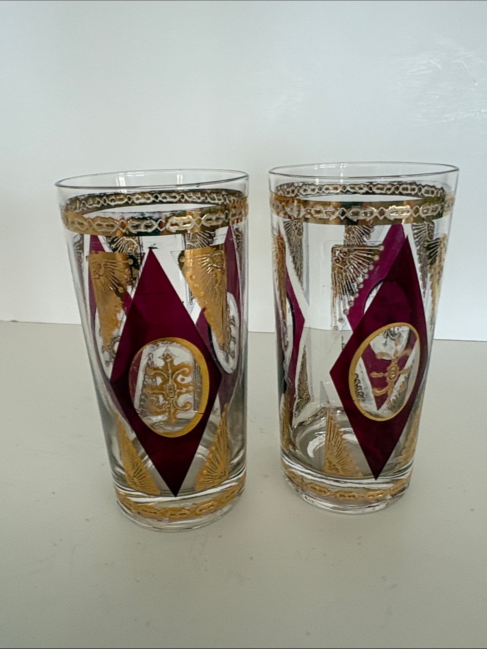 CULVER MCM GOLD AND AMETHYST HIGHBALL GLASSES SET OF 2